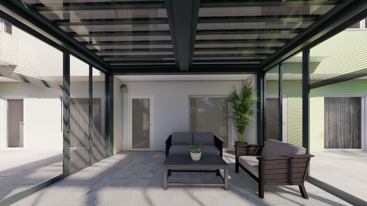 Anthracite-framed glass courtyard room